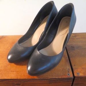 Black Leather Wedges